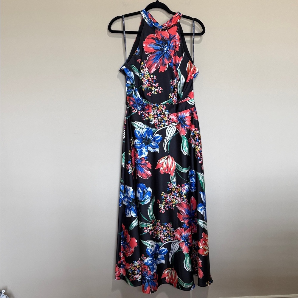 Vibrant Floral Satin Maxi Dress